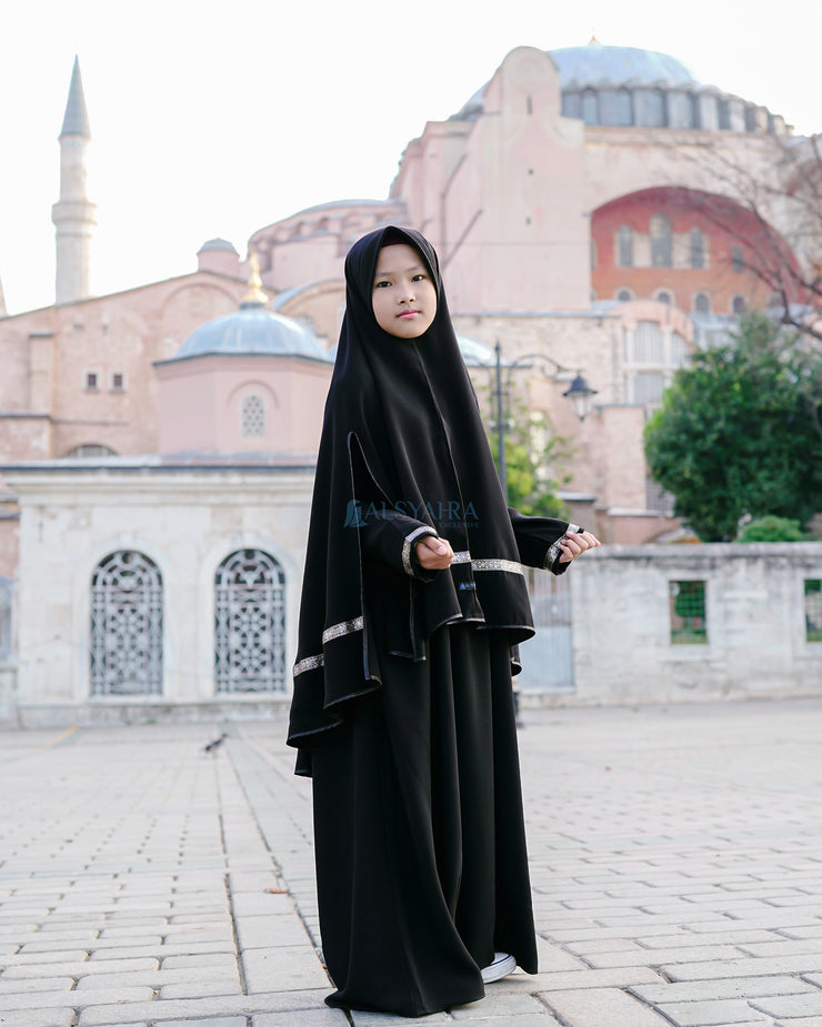 Set Khimar Pita India Silver Handsplit Pad Bisban Cadar Tali Kids Jetblack Alsyahra Exclusive