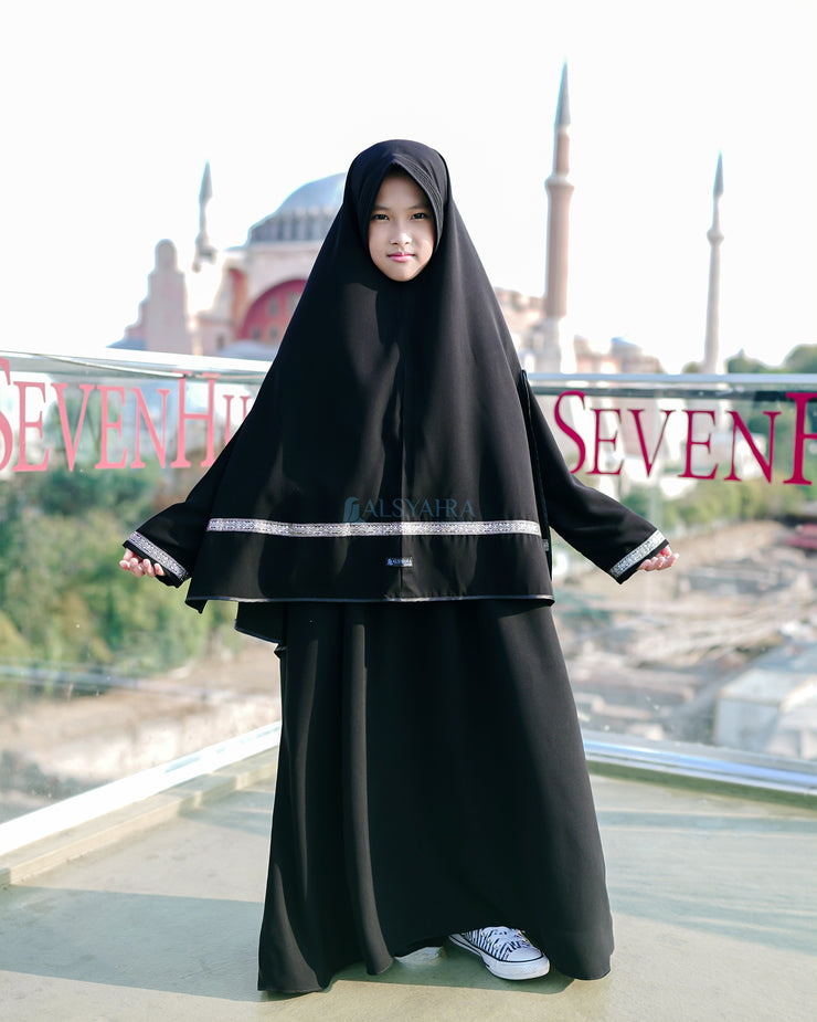 Set Khimar Pita India Silver Handsplit Pad Bisban Cadar Tali Kids Jetblack Alsyahra Exclusive