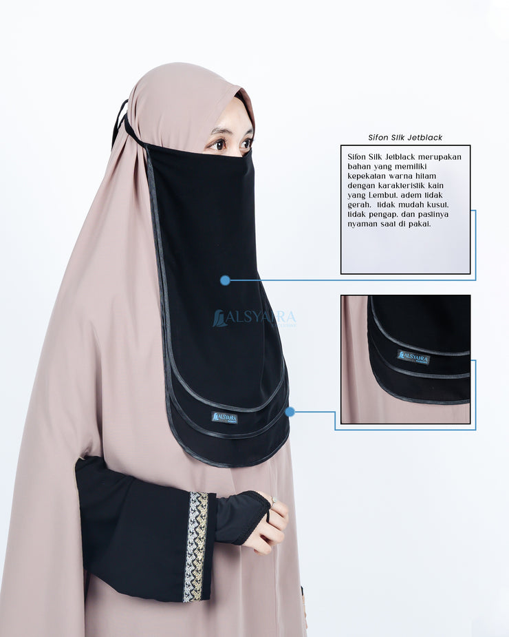 Cadar Tali Ikhfa 3 layer Sifon Silk Jetblack Alsyahra Exclusive