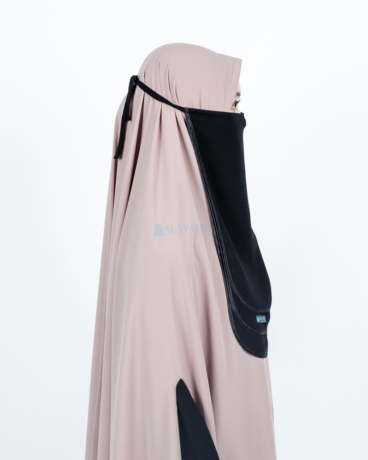 Cadar Tali Ikhfa 3 layer Sifon Silk Jetblack Alsyahra Exclusive