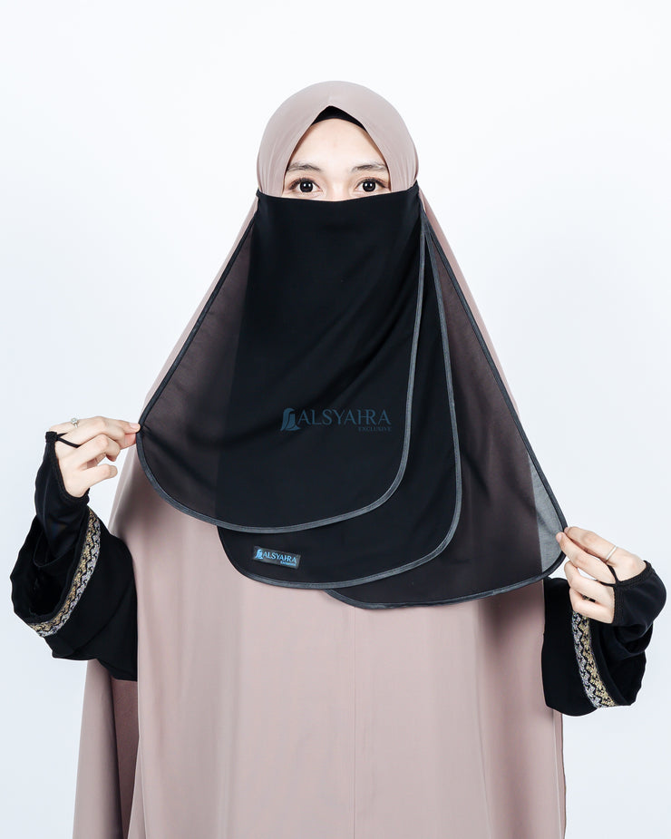 Cadar Tali Ikhfa 3 layer Sifon Silk Jetblack Alsyahra Exclusive