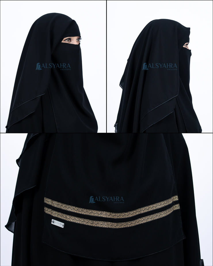 Niqab Yaman Kiswah Stripe 2 Layer Sifon Jetblack Alsyahra Exclusive
