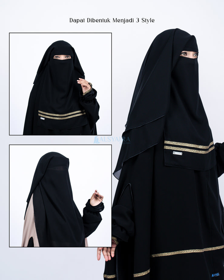 Niqab Yaman Kiswah Stripe 2 Layer Sifon Jetblack Alsyahra Exclusive