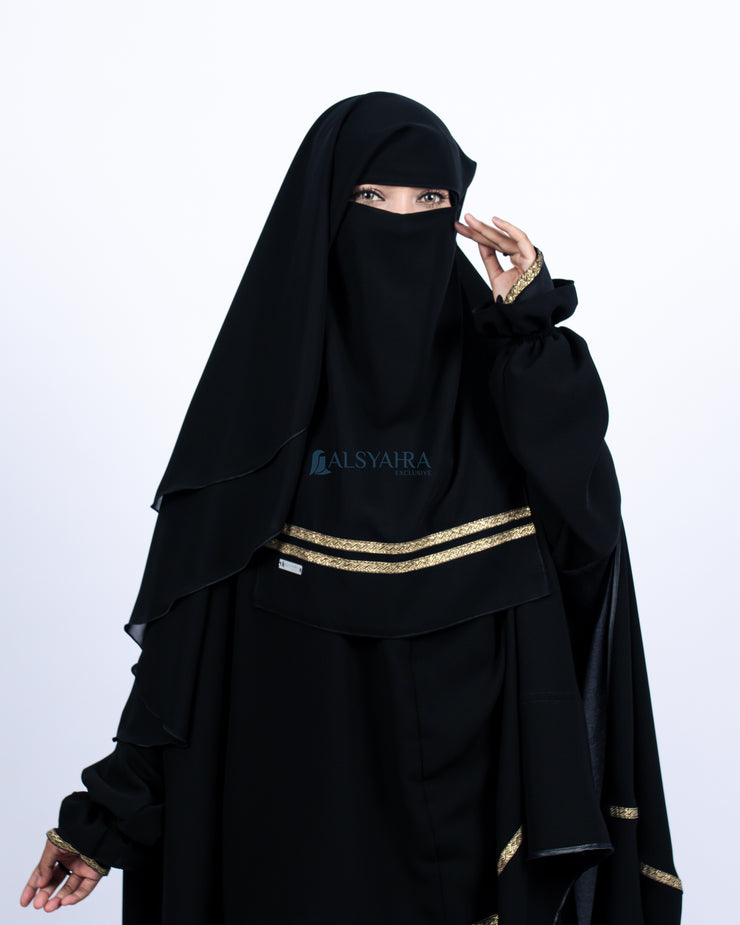 Niqab Yaman Kiswah Stripe 2 Layer Sifon Jetblack Alsyahra Exclusive