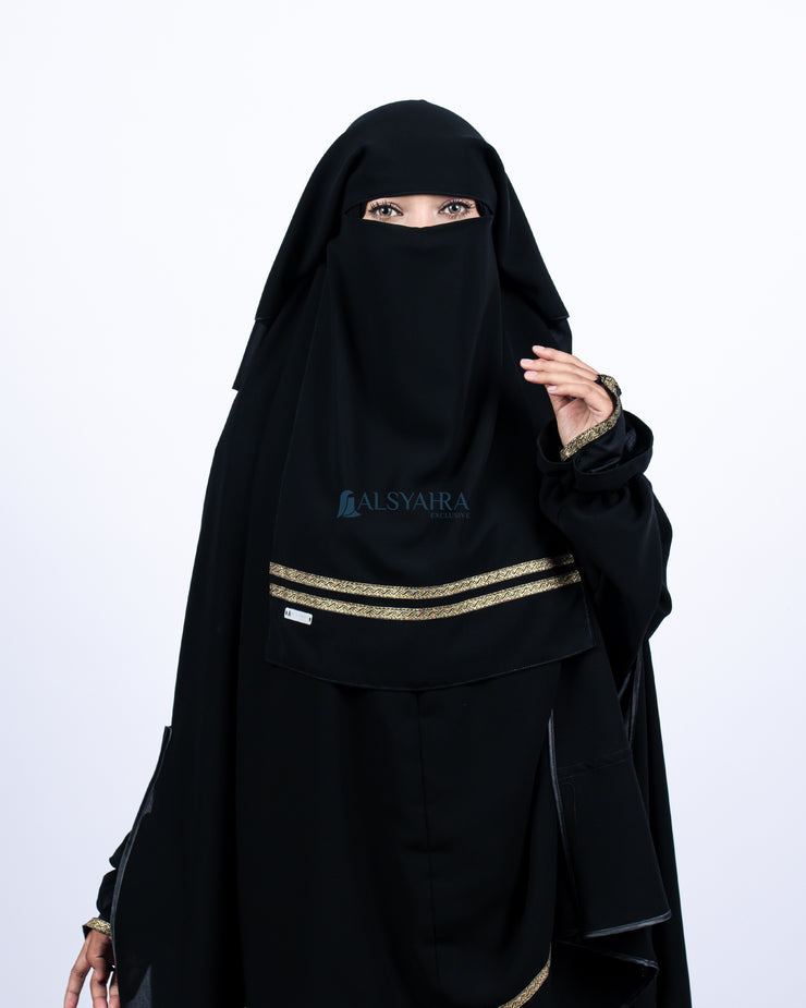 Niqab Yaman Kiswah Stripe 2 Layer Sifon Jetblack Alsyahra Exclusive