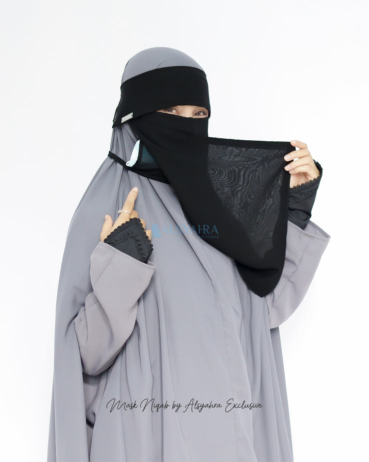 Mask Niqab Poni Himayah Sifon Jetblack Alsyahra Exclusive