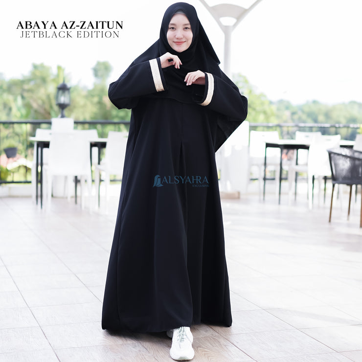 Gamis Abaya Syari Az-zaitun Jetblack by Alsyahra Exclusive