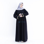 Abaya Gamis Syari Pita India Gold Jetblack Alsyahra Exclusive