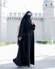 Abaya Gamis Syari Pita India Gold Jetblack Alsyahra Exclusive