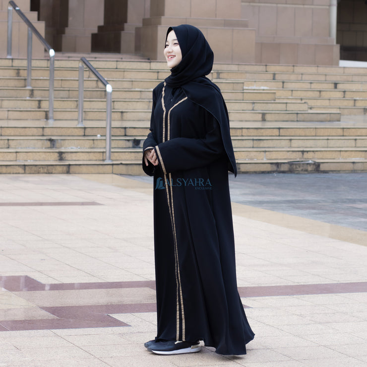 Abaya Gamis Syari Khadijah Jetblack Alsyahra Exclusive
