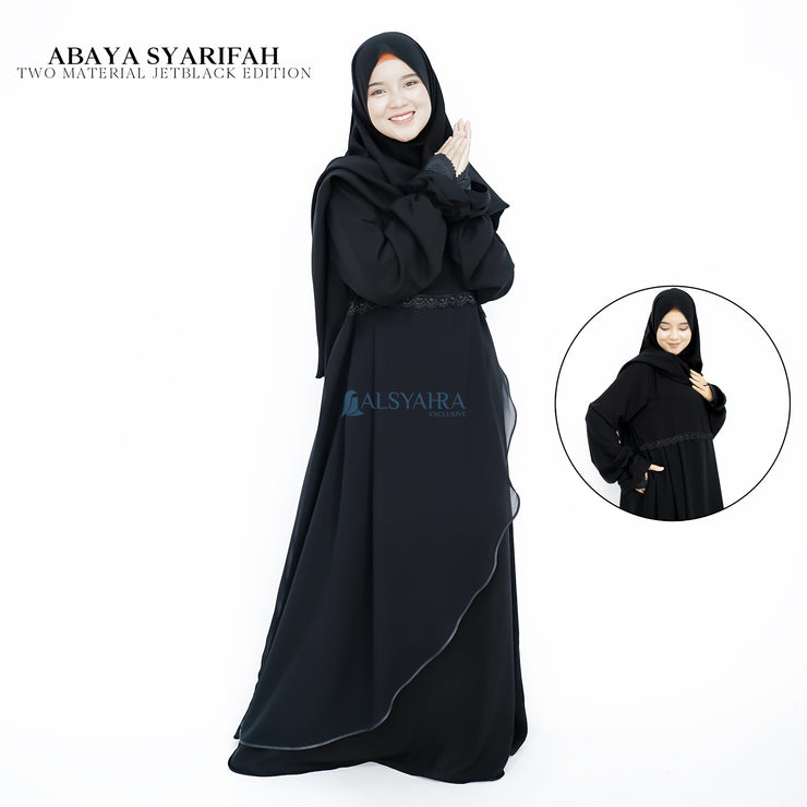 Abaya Gamis Syari Syarifa 2 Material Jetblack Alsyahra Exclusive
