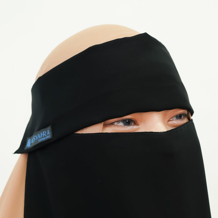 Alsyahra Exclusive Niqab Poni Pulldown Andalusia Stripe Sifon Silk Jetblack