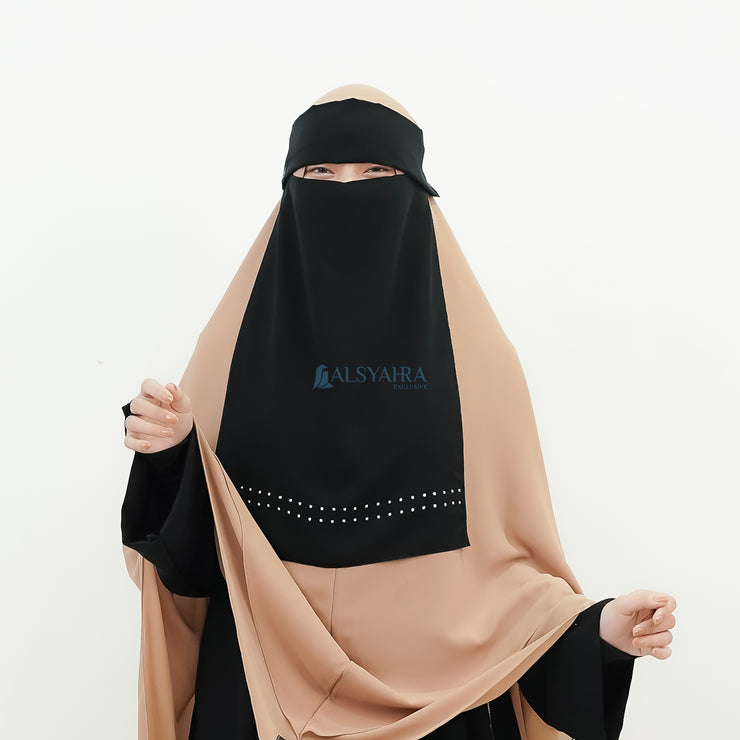 Alsyahra Exclusive Niqab Poni Pulldown Andalusia Stripe Sifon Silk Jetblack
