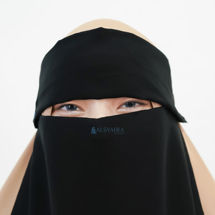 Alsyahra Exclusive Niqab Poni Pulldown Andalusia Stripe Sifon Silk Jetblack