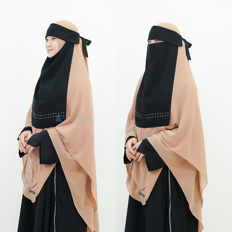 Alsyahra Exclusive Niqab Poni Pulldown Andalusia Stripe Sifon Silk Jetblack