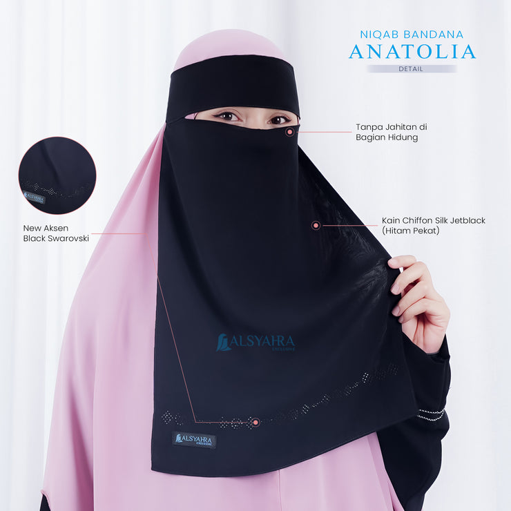 Niqab Bandana Anatolia Sifon Silk Jetblack Alsyahra Exclusive