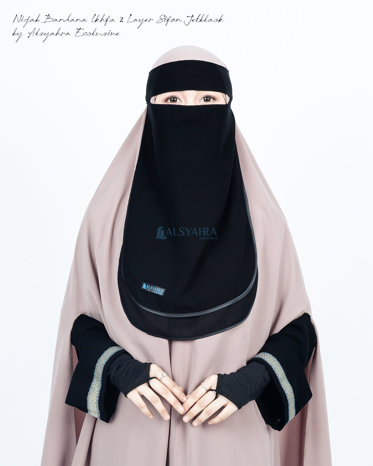 Niqab Bandana Ikhfa 2 layer Sifon Silk Jetblack Alsyahra Exclusive