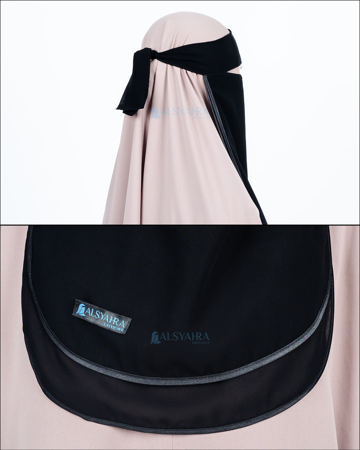 Niqab Bandana Ikhfa 2 layer Sifon Silk Jetblack Alsyahra Exclusive