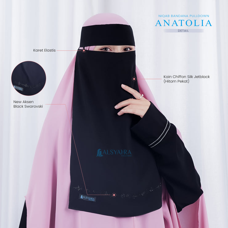 Niqab Bandana Pulldown Anatolia Sifon Silk Jetblack Alsyahra Exclusive