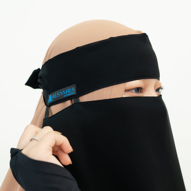 Alsyahra Exclusive Niqab Bandana Pulldown Andalusia Stripe Sifon Silk Jetblack