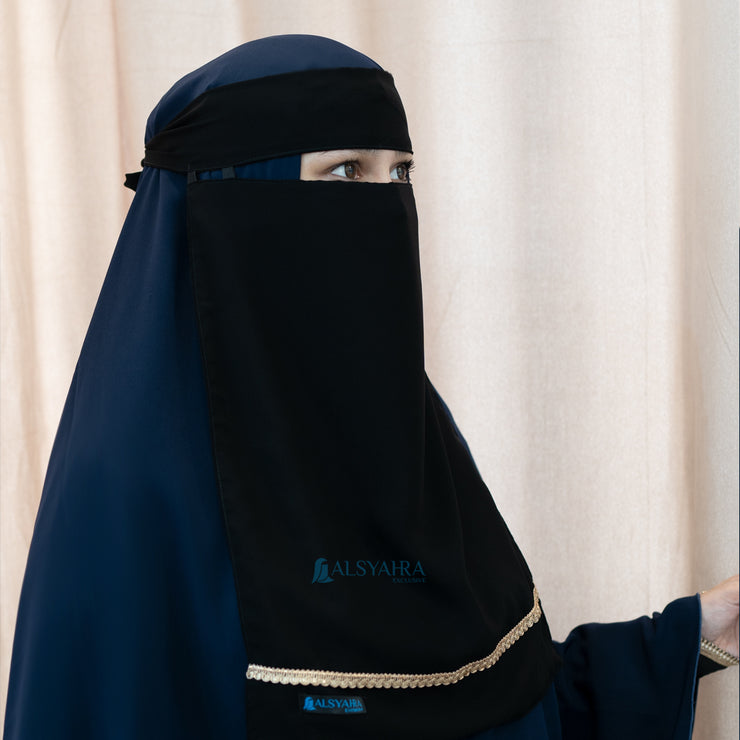 Niqab Bandana Pulldown New Raaina Stripe Sifon Jetblack Alsyahra
