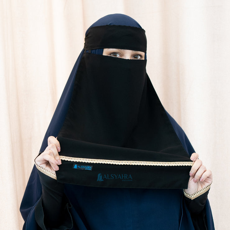 Niqab Bandana Pulldown New Raaina Stripe Sifon Jetblack Alsyahra