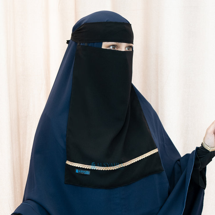 Niqab Bandana Pulldown New Raaina Stripe Sifon Jetblack Alsyahra