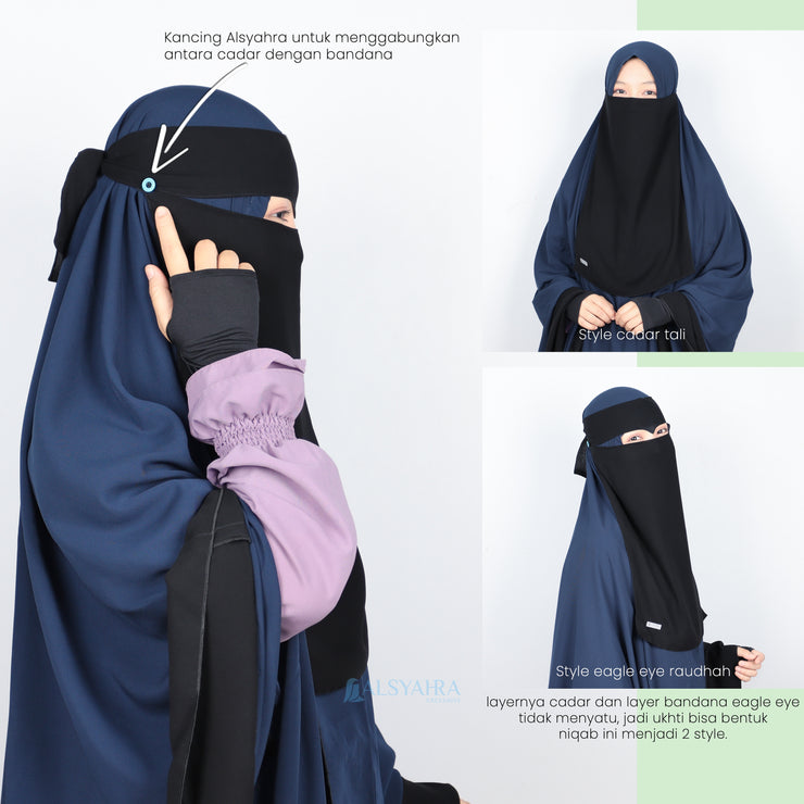 Niqab Bandana Eagle Eye Raudhah Sifon Jetblack Alsyahra Exclusive