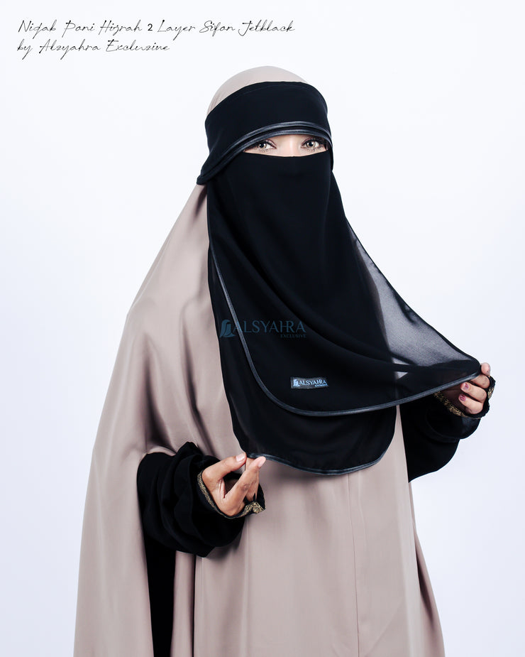 Niqab Poni Hijrah 2 Layer Sifon Jetblack Bisban Hitam Alsyahra Exclusive