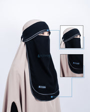 Niqab Poni Hijrah 2 Layer Sifon Jetblack Bisban Hitam Alsyahra Exclusive