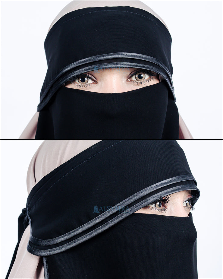 Niqab Poni Hijrah 2 Layer Sifon Jetblack Bisban Hitam Alsyahra Exclusive
