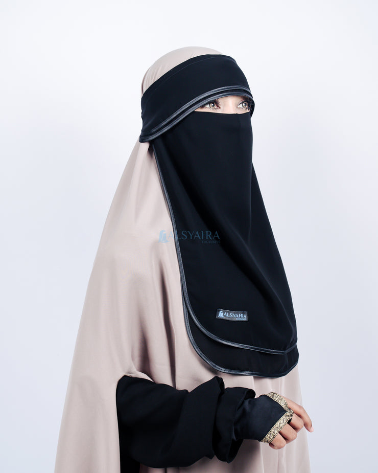 Niqab Poni Hijrah 2 Layer Sifon Jetblack Bisban Hitam Alsyahra Exclusive