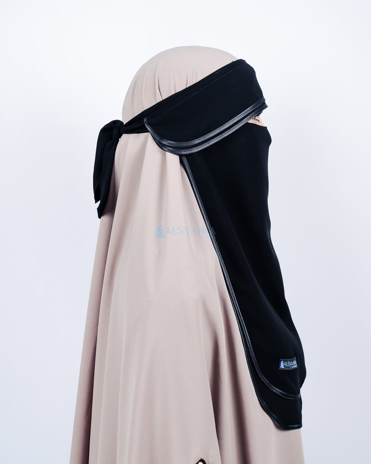 Niqab Poni Hijrah 2 Layer Sifon Jetblack Bisban Hitam Alsyahra Exclusive