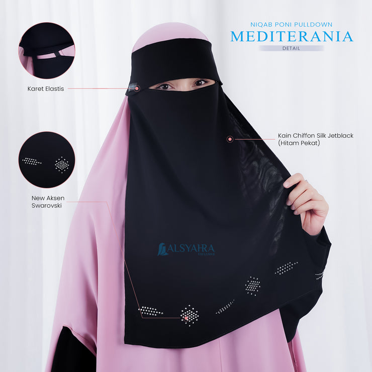Alsyahra Exclusive Niqab Poni Pulldown Mediterania Sifon Silk Jetblack