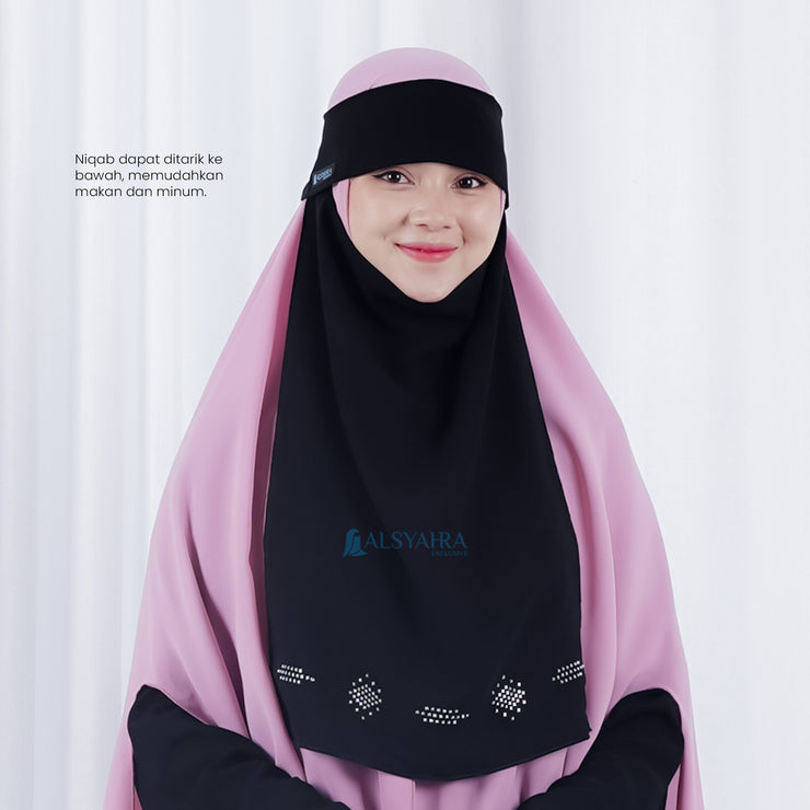 Alsyahra Exclusive Niqab Poni Pulldown Mediterania Sifon Silk Jetblack
