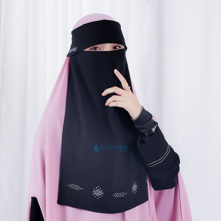 Alsyahra Exclusive Niqab Poni Pulldown Mediterania Sifon Silk Jetblack