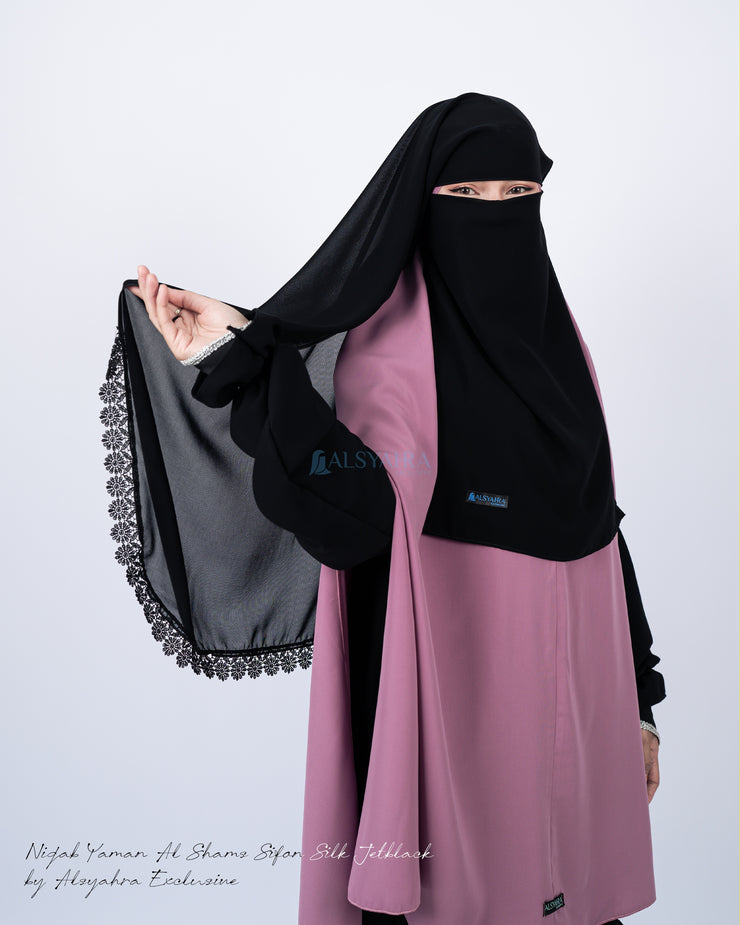 Niqab Yaman Alshams Chiffon Silk Jetblack Alsyahra Exclusive