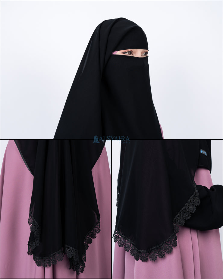 Niqab Yaman Alshams Chiffon Silk Jetblack Alsyahra Exclusive