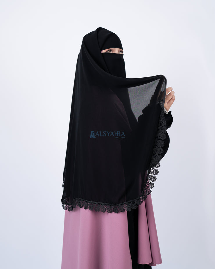 Niqab Yaman Alshams Chiffon Silk Jetblack Alsyahra Exclusive