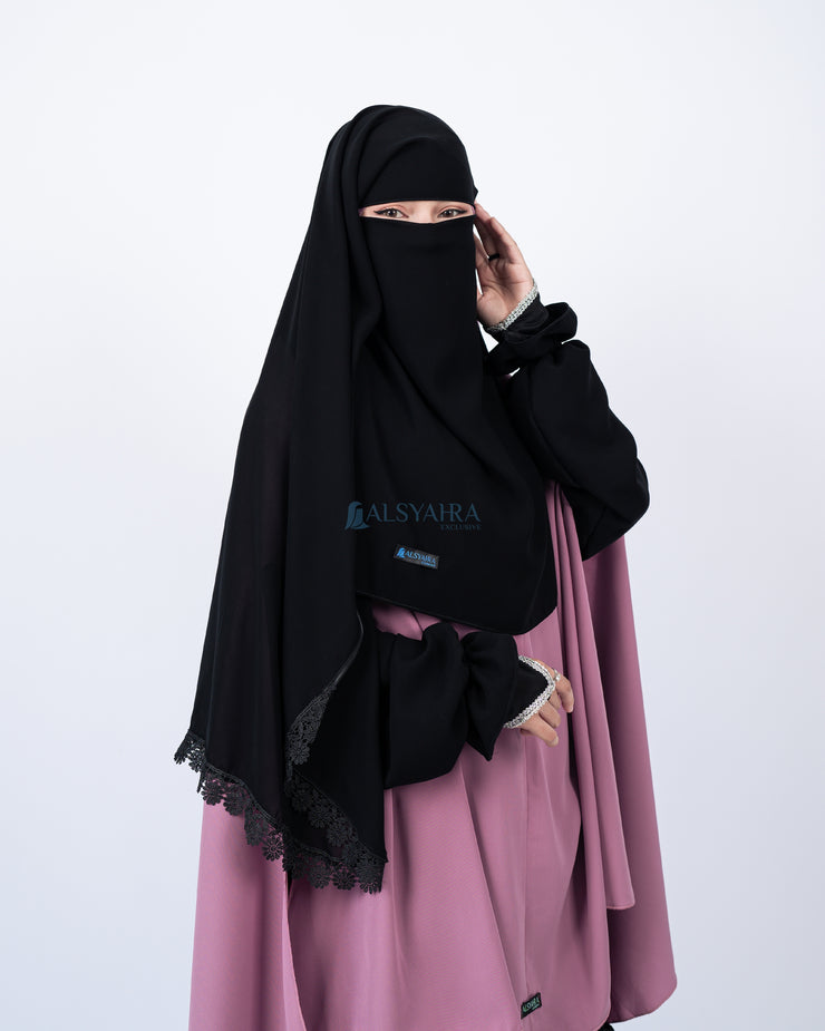 Niqab Yaman Alshams Chiffon Silk Jetblack Alsyahra Exclusive
