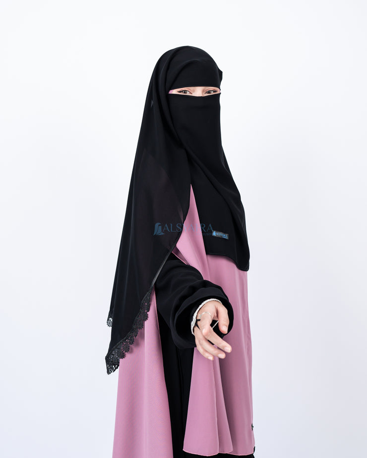 Niqab Yaman Alshams Chiffon Silk Jetblack Alsyahra Exclusive
