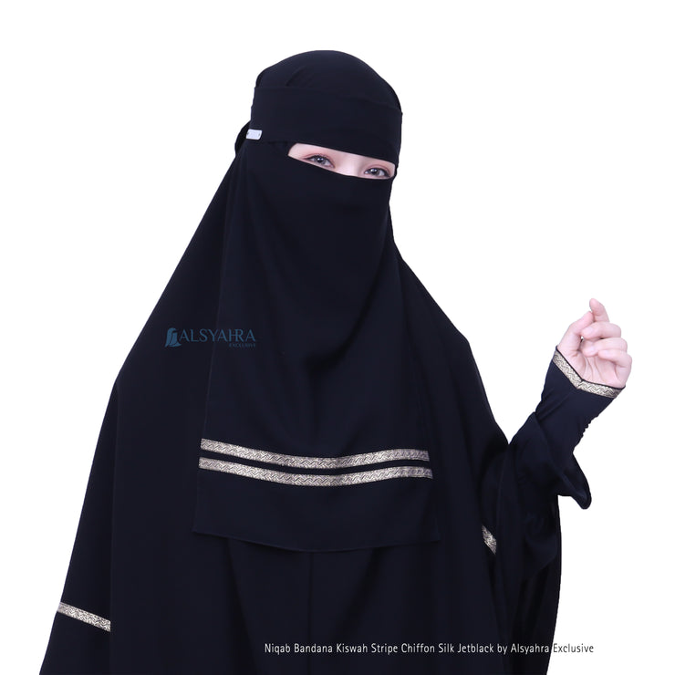 Niqab Bandana Kiswah Stripe Sifon Jetblack Alsyahra Exclusive