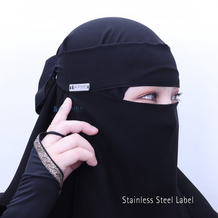 Niqab Bandana Kiswah Stripe Sifon Jetblack Alsyahra Exclusive