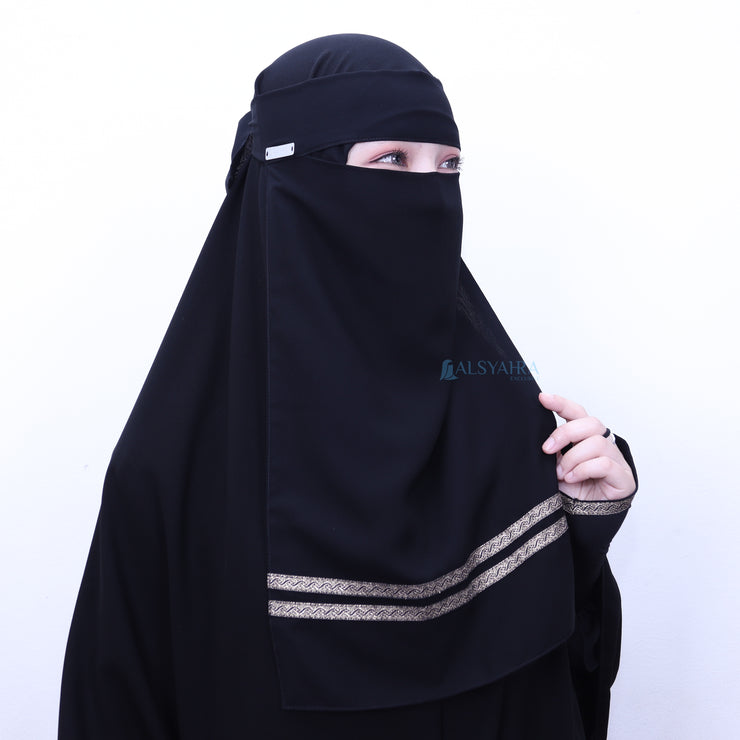 Niqab Bandana Kiswah Stripe Sifon Jetblack Alsyahra Exclusive