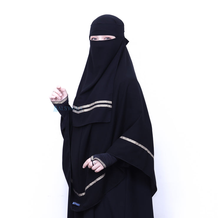 Niqab Bandana Kiswah Stripe Sifon Jetblack Alsyahra Exclusive