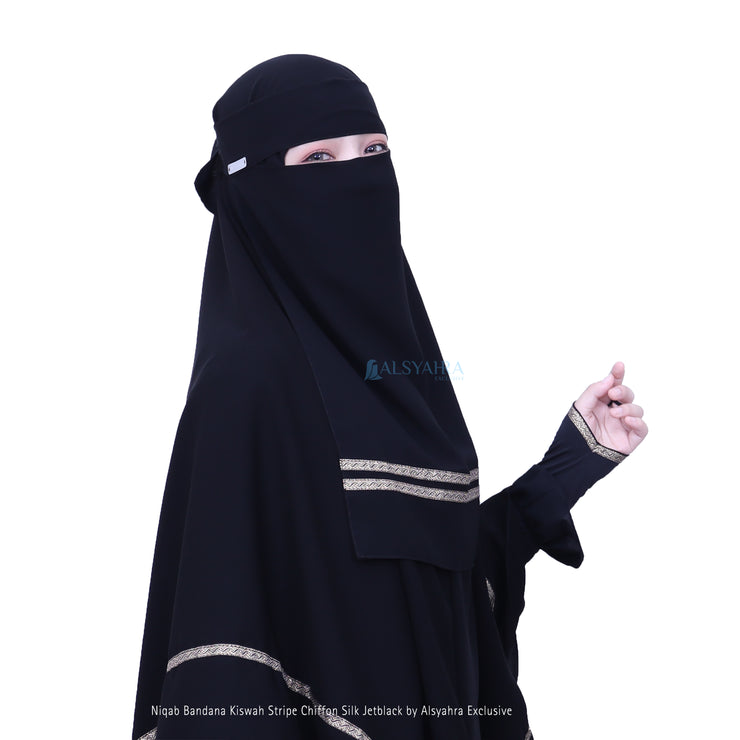 Niqab Bandana Kiswah Stripe Sifon Jetblack Alsyahra Exclusive