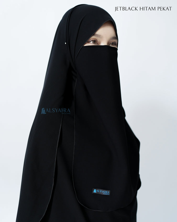 Set Pasmina Syari Hurun In Cadar Tali Size XL Jetblack Alsyahra Exclusive