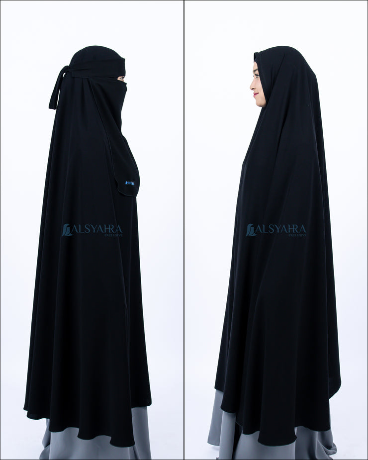 Alsyahra Exclusive Set Khimar Syari Haramain Niqab Bandana Jetblack