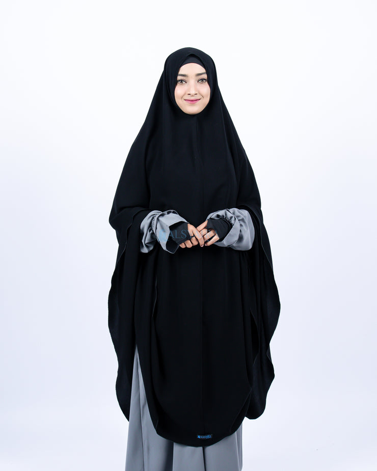 Alsyahra Exclusive Set Khimar Syari Haramain Niqab Bandana Jetblack