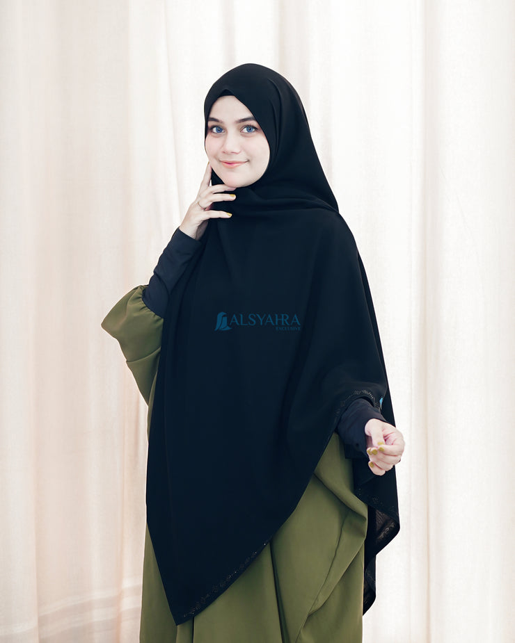 Alsyahra Exclusive Set Pasmina Syari Cadar Tali Anatolia Sifon Jetblack